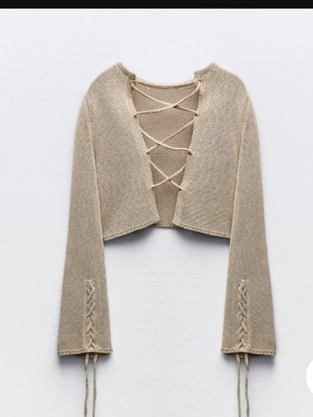 ZARA KNIT LONG FLARED SLEEVE BACKLESS CROPPED SWEATER SIZE SMALL